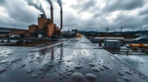 factory or urban area with acid rain and cloudy, dusty skies