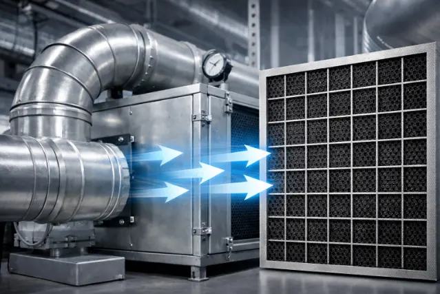 Honeycomb activated carbon filter in industrial gas-phase ventilation system