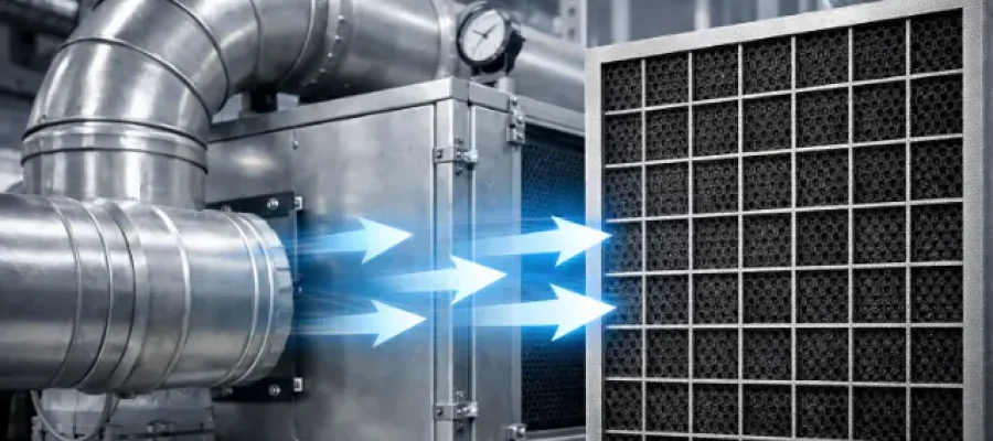 Honeycomb activated carbon filter in industrial gas-phase ventilation system